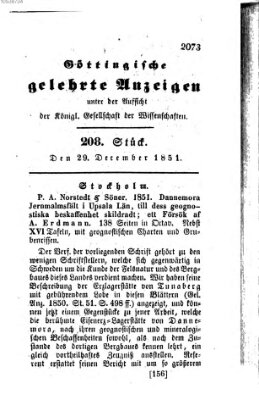 Göttingische gelehrte Anzeigen (Göttingische Zeitungen von gelehrten Sachen) Montag 29. Dezember 1851