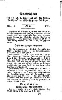 Göttingische gelehrte Anzeigen (Göttingische Zeitungen von gelehrten Sachen) Montag 10. März 1851