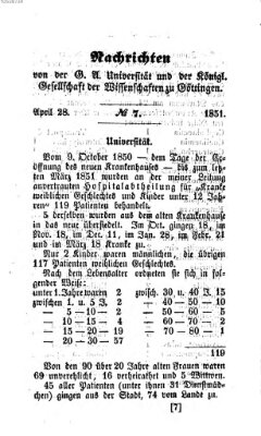 Göttingische gelehrte Anzeigen (Göttingische Zeitungen von gelehrten Sachen) Montag 28. April 1851