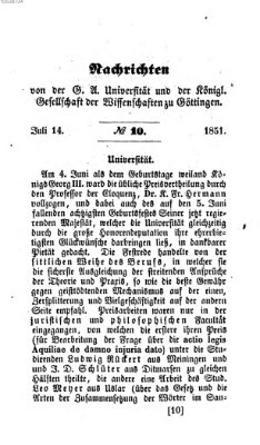 Göttingische gelehrte Anzeigen (Göttingische Zeitungen von gelehrten Sachen) Montag 14. Juli 1851