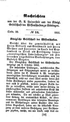 Göttingische gelehrte Anzeigen (Göttingische Zeitungen von gelehrten Sachen) Montag 20. Oktober 1851