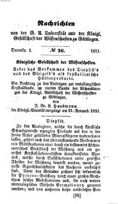 Göttingische gelehrte Anzeigen (Göttingische Zeitungen von gelehrten Sachen) Montag 1. Dezember 1851