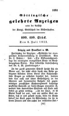 Göttingische gelehrte Anzeigen (Göttingische Zeitungen von gelehrten Sachen) Donnerstag 8. Juli 1852