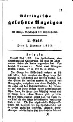 Göttingische gelehrte Anzeigen (Göttingische Zeitungen von gelehrten Sachen) Montag 3. Januar 1853