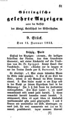 Göttingische gelehrte Anzeigen (Göttingische Zeitungen von gelehrten Sachen) Samstag 15. Januar 1853