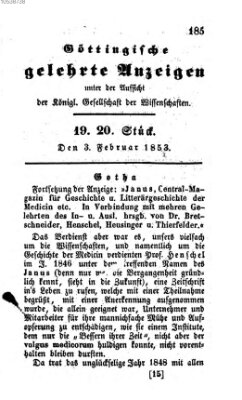 Göttingische gelehrte Anzeigen (Göttingische Zeitungen von gelehrten Sachen) Donnerstag 3. Februar 1853