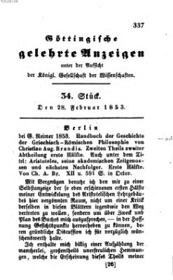 Göttingische gelehrte Anzeigen (Göttingische Zeitungen von gelehrten Sachen) Montag 28. Februar 1853