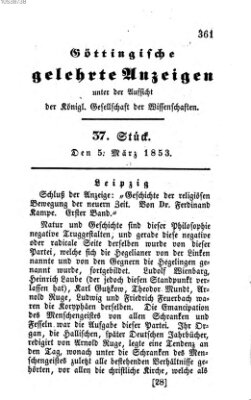 Göttingische gelehrte Anzeigen (Göttingische Zeitungen von gelehrten Sachen) Samstag 5. März 1853