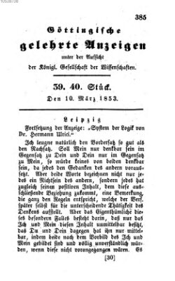 Göttingische gelehrte Anzeigen (Göttingische Zeitungen von gelehrten Sachen) Donnerstag 10. März 1853