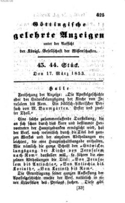 Göttingische gelehrte Anzeigen (Göttingische Zeitungen von gelehrten Sachen) Donnerstag 17. März 1853