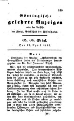 Göttingische gelehrte Anzeigen (Göttingische Zeitungen von gelehrten Sachen) Donnerstag 21. April 1853