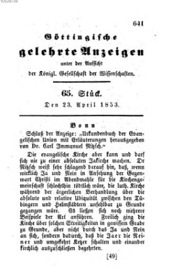 Göttingische gelehrte Anzeigen (Göttingische Zeitungen von gelehrten Sachen) Samstag 23. April 1853