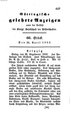 Göttingische gelehrte Anzeigen (Göttingische Zeitungen von gelehrten Sachen) Montag 25. April 1853