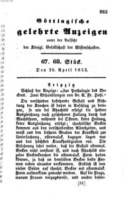 Göttingische gelehrte Anzeigen (Göttingische Zeitungen von gelehrten Sachen) Donnerstag 28. April 1853