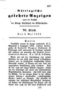 Göttingische gelehrte Anzeigen (Göttingische Zeitungen von gelehrten Sachen) Sonntag 1. Mai 1853