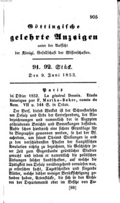 Göttingische gelehrte Anzeigen (Göttingische Zeitungen von gelehrten Sachen) Donnerstag 9. Juni 1853