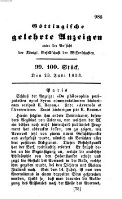 Göttingische gelehrte Anzeigen (Göttingische Zeitungen von gelehrten Sachen) Donnerstag 23. Juni 1853