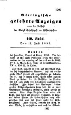 Göttingische gelehrte Anzeigen (Göttingische Zeitungen von gelehrten Sachen) Montag 11. Juli 1853