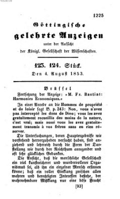 Göttingische gelehrte Anzeigen (Göttingische Zeitungen von gelehrten Sachen) Donnerstag 4. August 1853