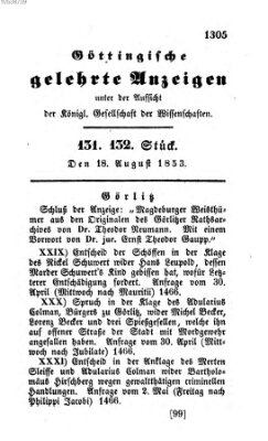 Göttingische gelehrte Anzeigen (Göttingische Zeitungen von gelehrten Sachen) Donnerstag 18. August 1853