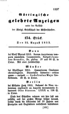 Göttingische gelehrte Anzeigen (Göttingische Zeitungen von gelehrten Sachen) Montag 22. August 1853