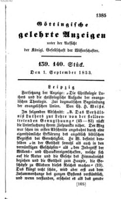 Göttingische gelehrte Anzeigen (Göttingische Zeitungen von gelehrten Sachen) Donnerstag 1. September 1853