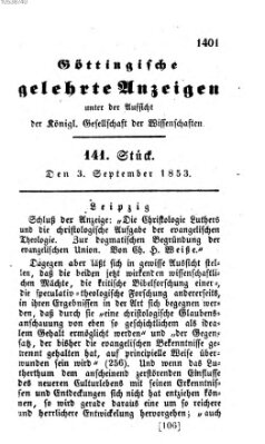 Göttingische gelehrte Anzeigen (Göttingische Zeitungen von gelehrten Sachen) Samstag 3. September 1853