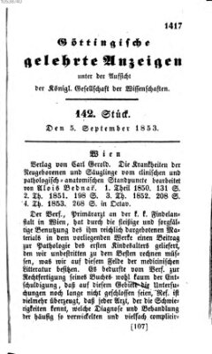 Göttingische gelehrte Anzeigen (Göttingische Zeitungen von gelehrten Sachen) Montag 5. September 1853