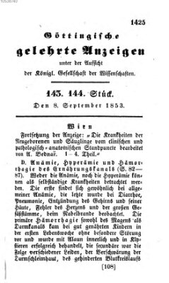 Göttingische gelehrte Anzeigen (Göttingische Zeitungen von gelehrten Sachen) Donnerstag 8. September 1853