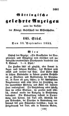 Göttingische gelehrte Anzeigen (Göttingische Zeitungen von gelehrten Sachen) Samstag 10. September 1853