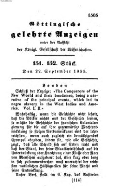 Göttingische gelehrte Anzeigen (Göttingische Zeitungen von gelehrten Sachen) Donnerstag 22. September 1853