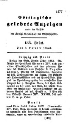 Göttingische gelehrte Anzeigen (Göttingische Zeitungen von gelehrten Sachen) Montag 3. Oktober 1853