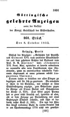 Göttingische gelehrte Anzeigen (Göttingische Zeitungen von gelehrten Sachen) Samstag 8. Oktober 1853