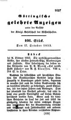 Göttingische gelehrte Anzeigen (Göttingische Zeitungen von gelehrten Sachen) Montag 17. Oktober 1853