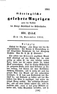 Göttingische gelehrte Anzeigen (Göttingische Zeitungen von gelehrten Sachen) Samstag 12. November 1853