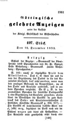 Göttingische gelehrte Anzeigen (Göttingische Zeitungen von gelehrten Sachen) Samstag 10. Dezember 1853