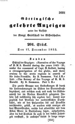 Göttingische gelehrte Anzeigen (Göttingische Zeitungen von gelehrten Sachen) Samstag 17. Dezember 1853