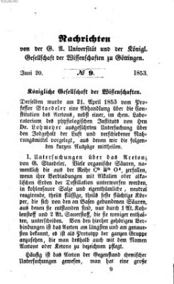 Göttingische gelehrte Anzeigen (Göttingische Zeitungen von gelehrten Sachen) Montag 20. Juni 1853