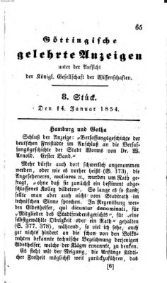 Göttingische gelehrte Anzeigen (Göttingische Zeitungen von gelehrten Sachen) Samstag 14. Januar 1854