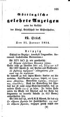 Göttingische gelehrte Anzeigen (Göttingische Zeitungen von gelehrten Sachen) Samstag 21. Januar 1854