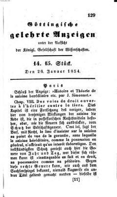 Göttingische gelehrte Anzeigen (Göttingische Zeitungen von gelehrten Sachen) Donnerstag 26. Januar 1854