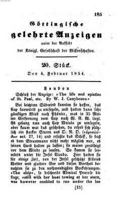 Göttingische gelehrte Anzeigen (Göttingische Zeitungen von gelehrten Sachen) Samstag 4. Februar 1854