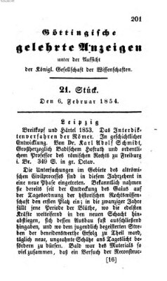 Göttingische gelehrte Anzeigen (Göttingische Zeitungen von gelehrten Sachen) Montag 6. Februar 1854