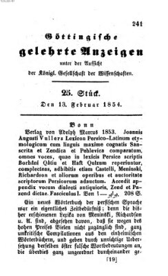 Göttingische gelehrte Anzeigen (Göttingische Zeitungen von gelehrten Sachen) Montag 13. Februar 1854