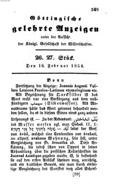 Göttingische gelehrte Anzeigen (Göttingische Zeitungen von gelehrten Sachen) Donnerstag 16. Februar 1854