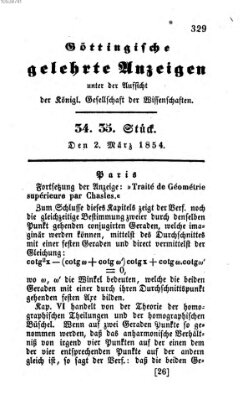 Göttingische gelehrte Anzeigen (Göttingische Zeitungen von gelehrten Sachen) Donnerstag 2. März 1854