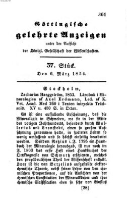 Göttingische gelehrte Anzeigen (Göttingische Zeitungen von gelehrten Sachen) Montag 6. März 1854