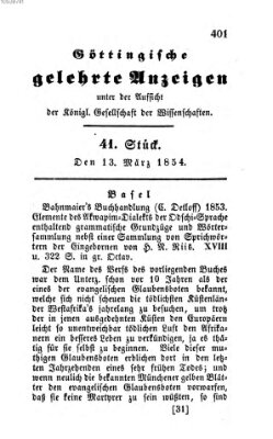 Göttingische gelehrte Anzeigen (Göttingische Zeitungen von gelehrten Sachen) Montag 13. März 1854