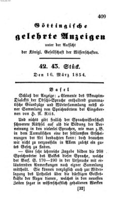 Göttingische gelehrte Anzeigen (Göttingische Zeitungen von gelehrten Sachen) Donnerstag 16. März 1854