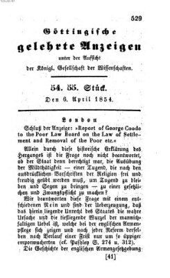 Göttingische gelehrte Anzeigen (Göttingische Zeitungen von gelehrten Sachen) Donnerstag 6. April 1854